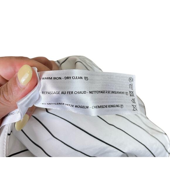 C/MEO Collective White Pinstripe Sleeveless Halter Side Slit Maxi Formal Dress - Picture 11 of 11